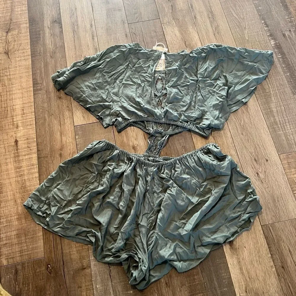 Free People Flowy Sage Green Romper size M